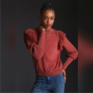 DOLAN Fringe Sweater Red Knit Large Anthropologie Terracotta Statement Sleeves